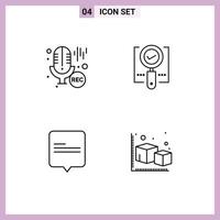 Line Pack of 4 Universal Symbols of mic chat recording magnifier message Editable Vector Design Elements