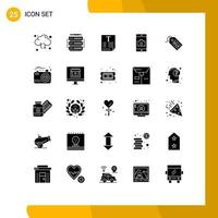 25 Thematic Vector Solid Glyphs and Editable Symbols of ecommerce mobile application server mobile fount Editable Vector Design Elements