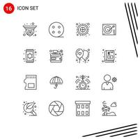 16 User Interface Outline Pack of modern Signs and Symbols of furniture record color fill player device Editable Vector Design Elements