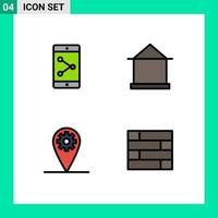 Universal Icon Symbols Group of 4 Modern Filledline Flat Colors of app share setting building hut lock pad Editable Vector Design Elements