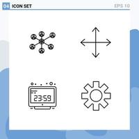 Set of 4 Modern UI Icons Symbols Signs for wlan computer group navigation computer time Editable Vector Design Elements