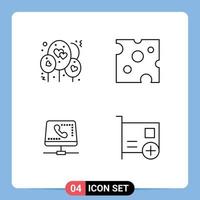 4 Creative Icons Modern Signs and Symbols of balloon help cheese meal computing Editable Vector Design Elements