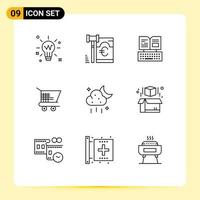 Outline Pack of 9 Universal Symbols of storage shopping law trolley ecommerce facebook Editable Vector Design Elements