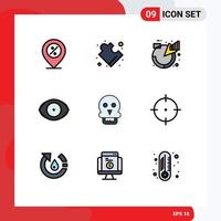 Group of 9 Filledline Flat Colors Signs and Symbols for skull human chart face product Editable Vector Design Elements