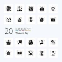 20 Womens Day Solid Glyph icon Pack like peace feminism women day equality eight vector