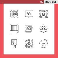 User Interface Pack of 9 Basic Outlines of electronic data businessman computer child Editable Vector Design Elements