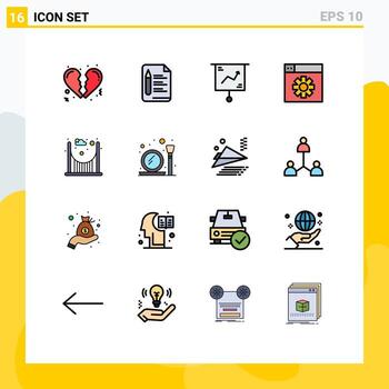 16 Thematic Vector Flat Color Filled Lines and Editable Symbols of passage bridge chart setting web Editable Creative Vector Design Elements