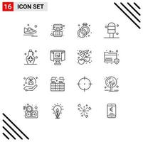 16 User Interface Outline Pack of modern Signs and Symbols of leaf water diamond kettle ice Editable Vector Design Elements