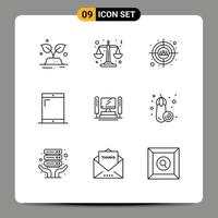 Pictogram Set of 9 Simple Outlines of cpu computing target computer devices Editable Vector Design Elements