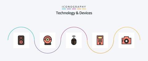 Devices Line Filled Flat 5 Icon Pack Including . photo. computer. image. stabilizer vector