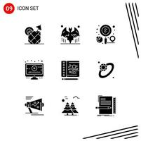 Modern Set of 9 Solid Glyphs Pictograph of process tutorial finder online business Editable Vector Design Elements