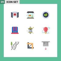 Set of 9 Modern UI Icons Symbols Signs for celebration american tank cap wreath Editable Vector Design Elements