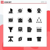 Pack of 16 creative Solid Glyphs of architect flag setting country medical Editable Vector Design Elements