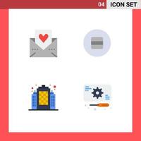 Universal Icon Symbols Group of 4 Modern Flat Icons of heart building mail eat real Editable Vector Design Elements