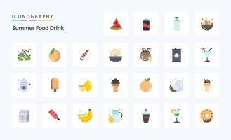paquete de iconos de color plano de bebida de comida de verano 25 vector