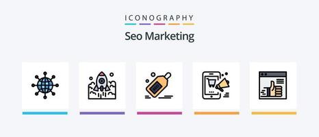 la línea de marketing seo llenó un paquete de 5 íconos que incluye compras. promoción. premio. configuración. optimizar. diseño de iconos creativos vector