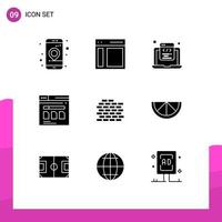 Group of 9 Modern Solid Glyphs Set for website secure user page programming Editable Vector Design Elements