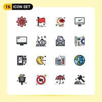 16 Universal Flat Color Filled Line Signs Symbols of pc device harmony monitor mind Editable Creative Vector Design Elements