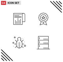 Line Pack of 4 Universal Symbols of business bug report finance network Editable Vector Design Elements