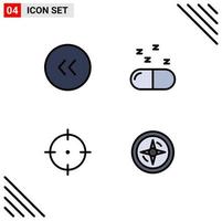 4 Universal Filledline Flat Color Signs Symbols of arrows target left pills compass Editable Vector Design Elements