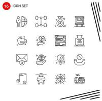 conjunto de 16 iconos modernos de la interfaz de usuario símbolos signos para la mano médica apple premio insignia cartelera púbica elementos de diseño vectorial editables vector