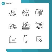 9 User Interface Outline Pack of modern Signs and Symbols of basket truck abilities rush delivery Editable Vector Design Elements
