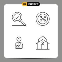 4 iconos creativos, signos y símbolos modernos de botones lesionados completos, construcción de costura, elementos de diseño vectorial editables vector