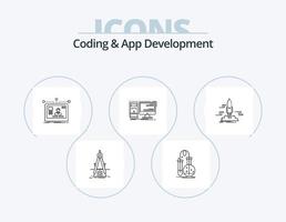 paquete de iconos de línea de desarrollo de aplicaciones y codificación 5 diseño de iconos. aplicación servicio. doc. mantenimiento. aplicación vector