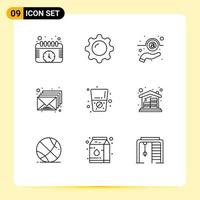 Set of 9 Vector Outlines on Grid for diet mail mirror inbox support Editable Vector Design Elements