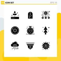 Group of 9 Solid Glyphs Signs and Symbols for medical health energy ambulance setting Editable Vector Design Elements