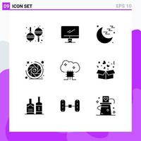 Modern Set of 9 Solid Glyphs and symbols such as cloud networking cloud based services medical lens aperture camera lens Editable Vector Design Elements