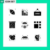 Pack of 9 Modern Solid Glyphs Signs and Symbols for Web Print Media such as editing invest shop growth travel Editable Vector Design Elements