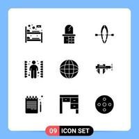 Pack of 9 creative Solid Glyphs of calipers internet summer globe maze Editable Vector Design Elements