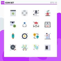 Set of 16 Vector Flat Colors on Grid for goods delete microphone box food Editable Pack of Creative Vector Design Elements