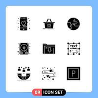 Universal Icon Symbols Group of 9 Modern Solid Glyphs of download folder earth data drive Editable Vector Design Elements