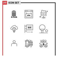 Group of 9 Modern Outlines Set for bar focus seo bulb idea Editable Vector Design Elements