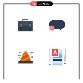 Pack of 4 Modern Flat Icons Signs and Symbols for Web Print Media such as briefcase message documents suitcase architecture Editable Vector Design Elements