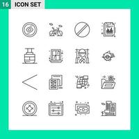 Group of 16 Outlines Signs and Symbols for sky lift quarterly biology financial science Editable Vector Design Elements