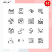 Mobile Interface Outline Set of 16 Pictograms of phone call fast spy ware nature Editable Vector Design Elements