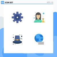 Modern Set of 4 Flat Icons and symbols such as setting hat chemist pharmacy thanksgiving Editable Vector Design Elements