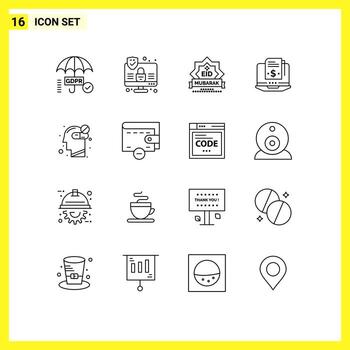 16 Universal Outlines Set for Web and Mobile Applications healthcare digital mubarak subscription model subscription Editable Vector Design Elements