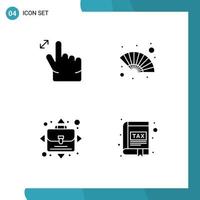 4 Thematic Vector Solid Glyphs and Editable Symbols of gesture person fan wind book Editable Vector Design Elements