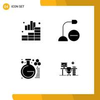 Group of 4 Solid Glyphs Signs and Symbols for analytics chemistry graph gadget lab Editable Vector Design Elements