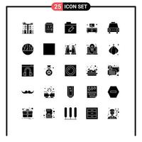 25 Thematic Vector Solid Glyphs and Editable Symbols of car stand chart cupboard rename Editable Vector Design Elements