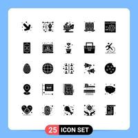 25 Thematic Vector Solid Glyphs and Editable Symbols of coding notebook leaked knowledge agenda Editable Vector Design Elements