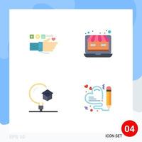 conjunto de 4 iconos modernos de ui símbolos signos para monitorear la educación corazón tienda aprendizaje elementos de diseño vectorial editables vector