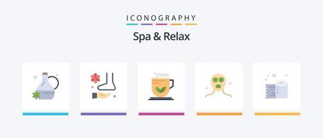 spa y relax flat 5 icon pack que incluye rollo de papel. relajación. taza. Máscara facial. belleza. diseño de iconos creativos vector