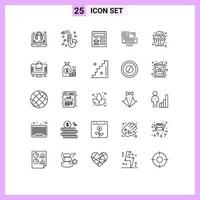 paquete de iconos de vector de stock de 25 signos y símbolos de línea para elementos de diseño de vector editables de aire acondicionado de sala de documento de cupcake de comida