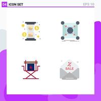 User Interface Pack of 4 Basic Flat Icons of glass chair cash connection movies Editable Vector Design Elements