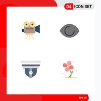 Set of 4 Vector Flat Icons on Grid for camera security education human cam Editable Vector Design Elements